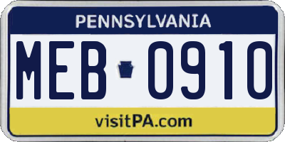 PA license plate MEB0910