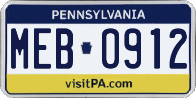 PA license plate MEB0912