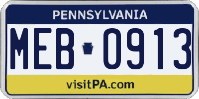 PA license plate MEB0913