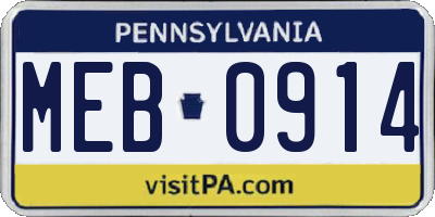 PA license plate MEB0914