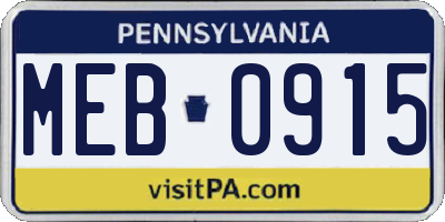 PA license plate MEB0915