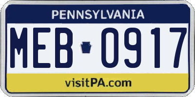 PA license plate MEB0917