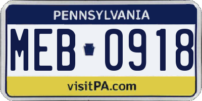 PA license plate MEB0918
