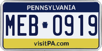 PA license plate MEB0919