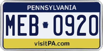 PA license plate MEB0920