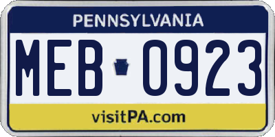 PA license plate MEB0923