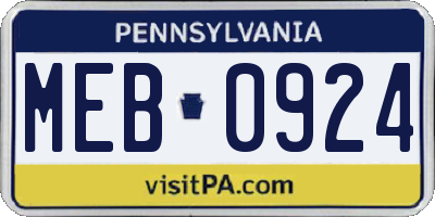 PA license plate MEB0924