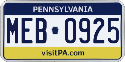PA license plate MEB0925