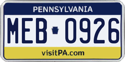 PA license plate MEB0926