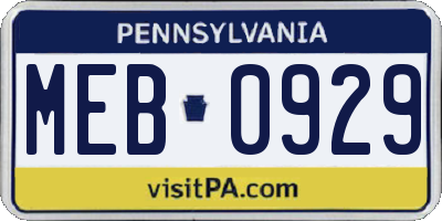 PA license plate MEB0929