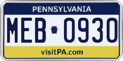 PA license plate MEB0930