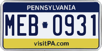 PA license plate MEB0931