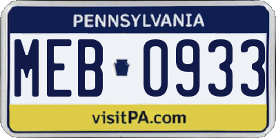 PA license plate MEB0933
