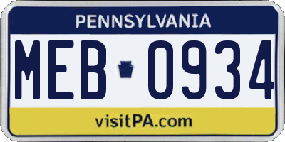 PA license plate MEB0934