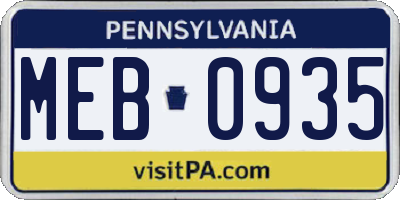 PA license plate MEB0935