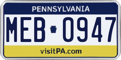 PA license plate MEB0947