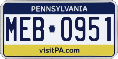 PA license plate MEB0951