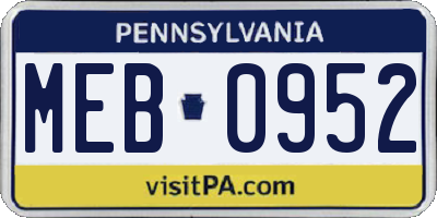 PA license plate MEB0952