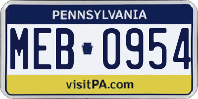 PA license plate MEB0954