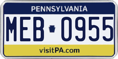 PA license plate MEB0955