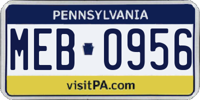 PA license plate MEB0956