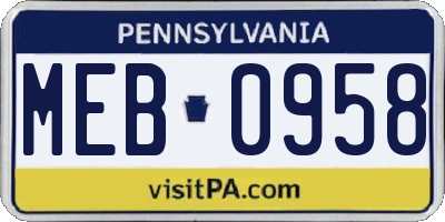 PA license plate MEB0958