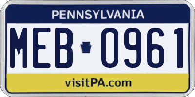 PA license plate MEB0961