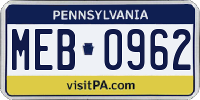 PA license plate MEB0962