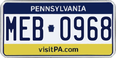 PA license plate MEB0968