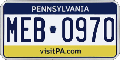 PA license plate MEB0970