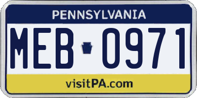 PA license plate MEB0971