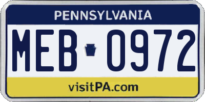 PA license plate MEB0972