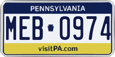 PA license plate MEB0974