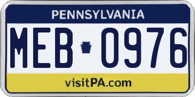 PA license plate MEB0976