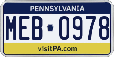 PA license plate MEB0978