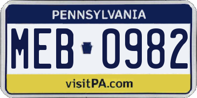 PA license plate MEB0982