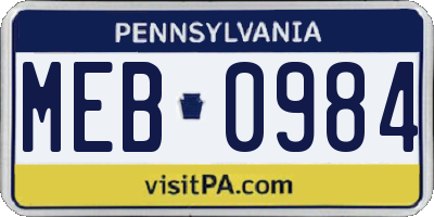 PA license plate MEB0984