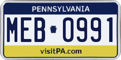 PA license plate MEB0991