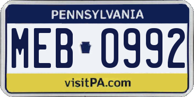 PA license plate MEB0992