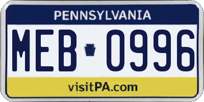 PA license plate MEB0996