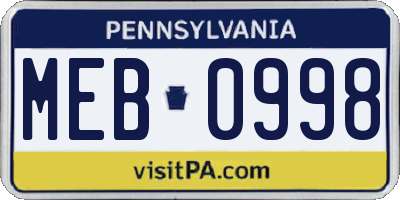 PA license plate MEB0998