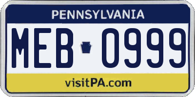 PA license plate MEB0999