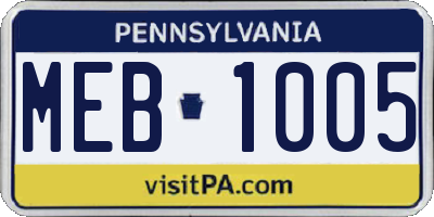 PA license plate MEB1005