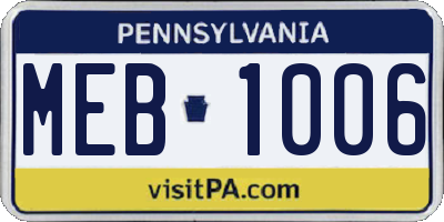 PA license plate MEB1006