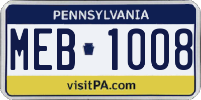 PA license plate MEB1008