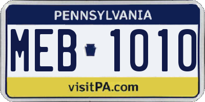 PA license plate MEB1010