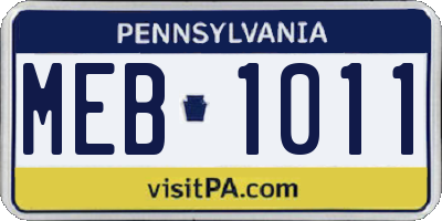 PA license plate MEB1011