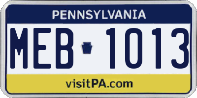 PA license plate MEB1013