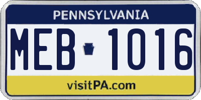 PA license plate MEB1016