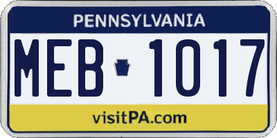 PA license plate MEB1017